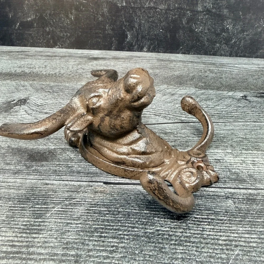 Cast Iron Bull Double Wall Hook Western Ranch Farmhouse Decor